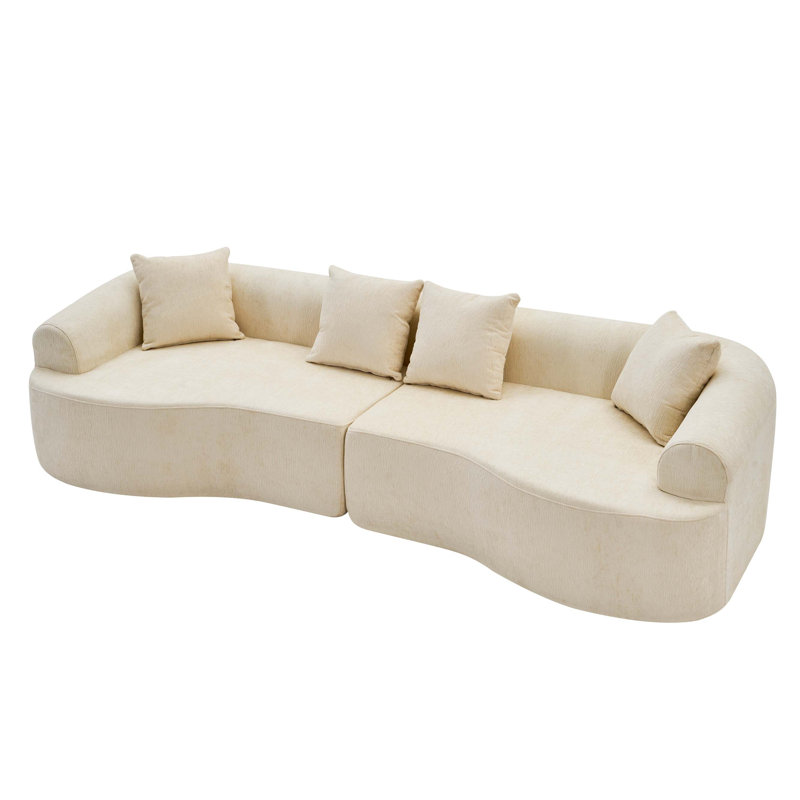Canapé-lit à compression courbé modulaire en chenille, Chenille - blanc