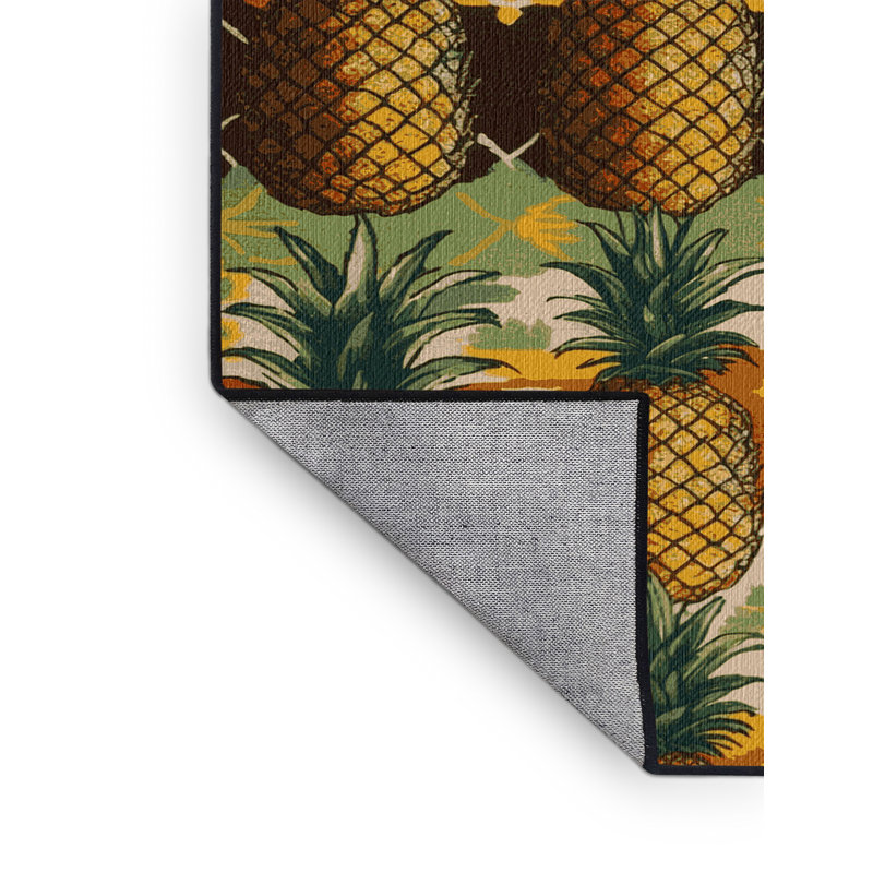 Washable Pineapples Hawaiian Area Rug, Round 6'