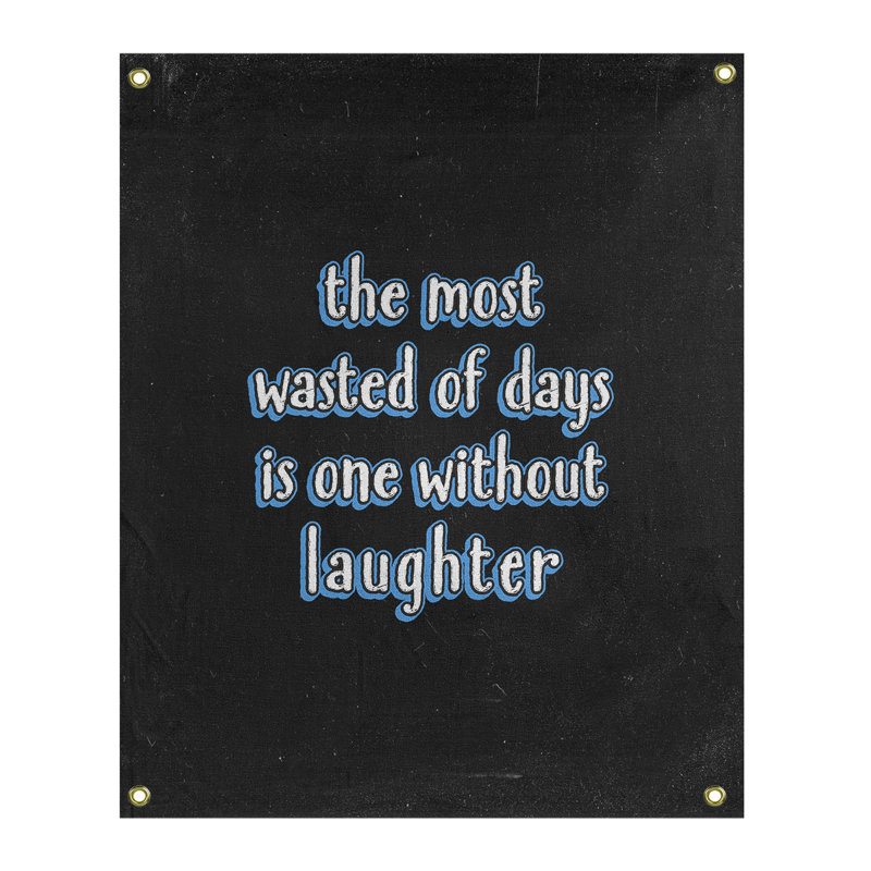 Tapisserie tableau noir en polyester citation de rire, Bleu, H 36 po x l 26 po