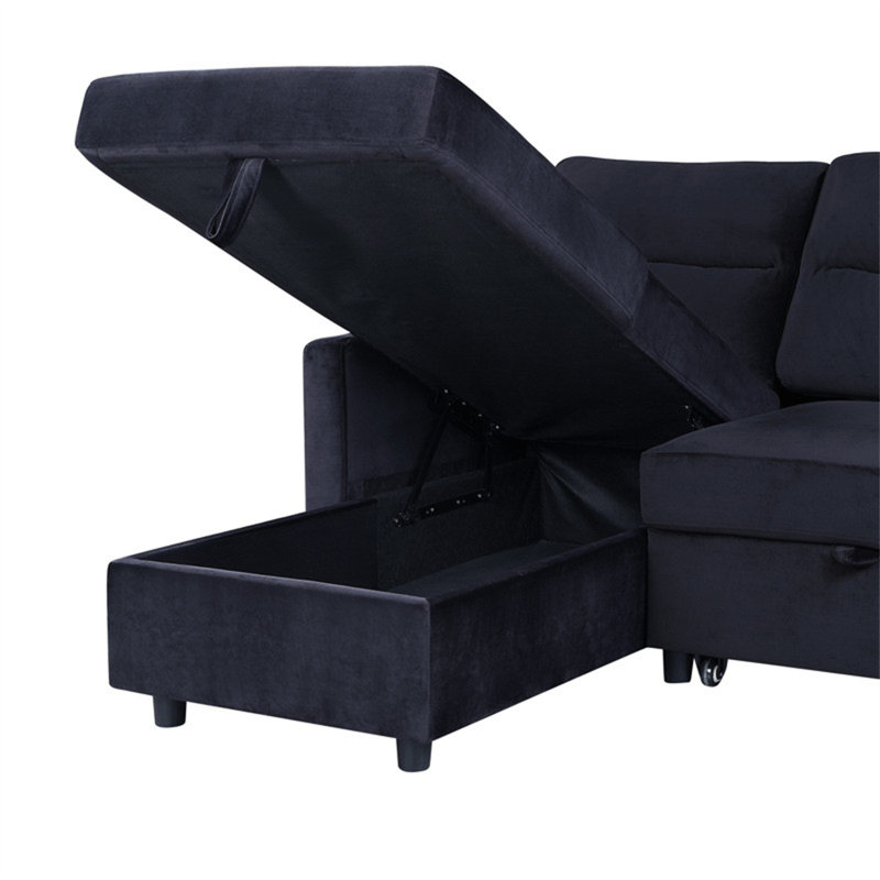 Canapé-lit modulaire réversible en velours de 81,5 po avec méridienne de rangement et poche latérale Ivy