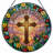 12"H Sunset Cross Stained Glass Window Panel-1797774353