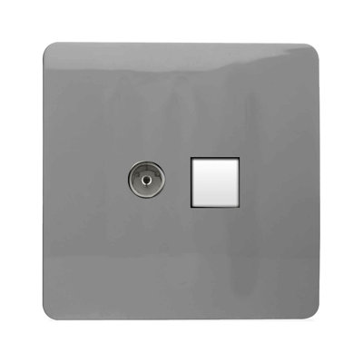 Trendi Switch 2 Gang Female TV Co-Axial & RJ45 Cat 5e PC Ethernet Sockets