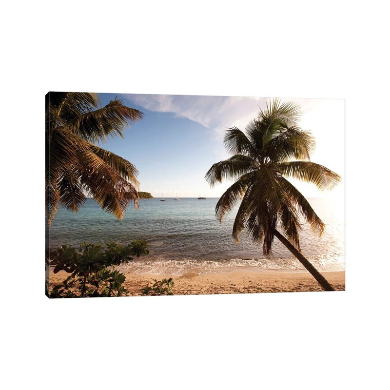 Palm Trees On Beach At Sunset, Culebra Island, Puerto Rico by Panoramic Images - Wrapped Canvas Print