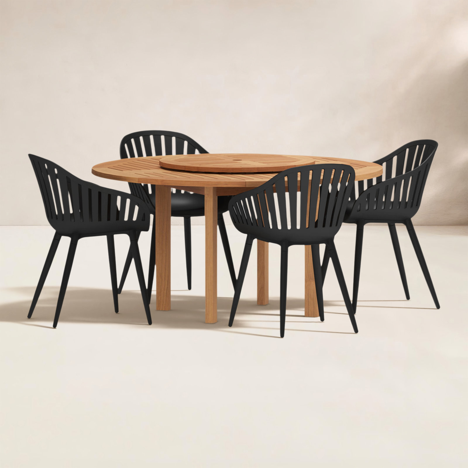 Anautica 59" Eucalyptus Patio Dining Set, Black