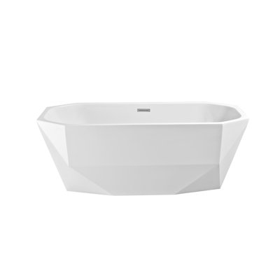 63" Streamline Freestanding Soaking Acrylic Bathtub With Drain and Bamboo Tray