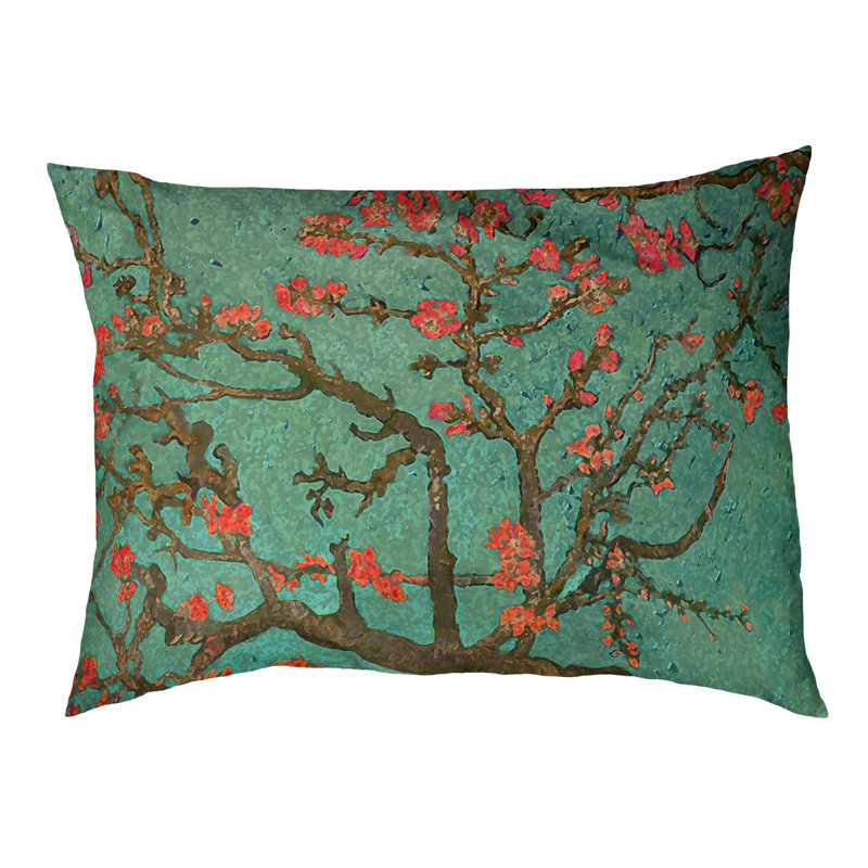 Coussin de concepteur de fleurs d’amande Burk, L 32,5 po x l 42,5 po, Vert / Rouge / Noir
