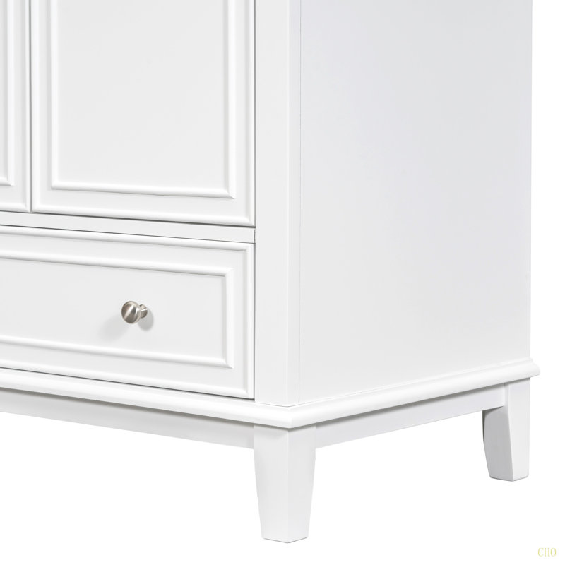 Ensemble de meuble-lavabo 30 po avec lavabo, armoire de salle de bain multifonctionnelle avec portes et tiroir, structure solide et panneau de fibres à densité moyenne