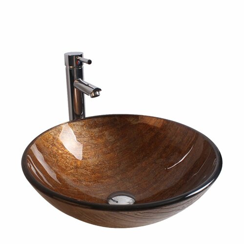 Arsumo 17'' Tempered Glass Circular Vessel Bathroom Sink with Faucet ...