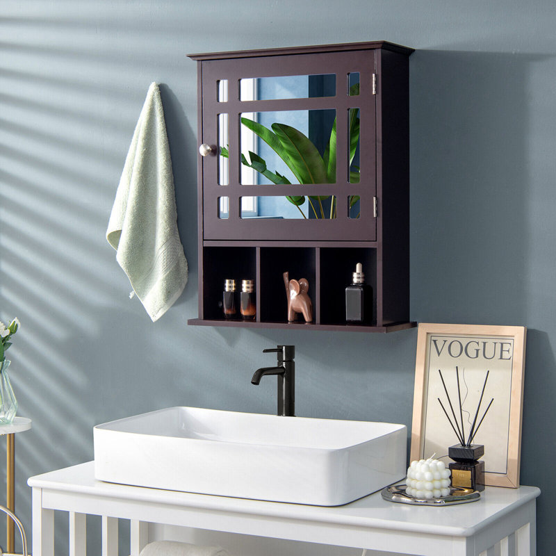 Alyxandrea 19'' W 23.5'' H Surface Framed Medicine Cabinet Mirror Adjustable, Brown