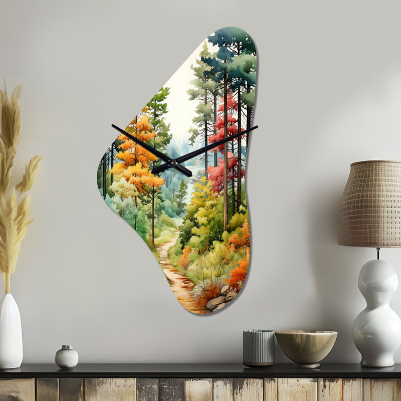 Montfort Pine Tree Autumn Symphony III - Horloge murale en forme de pin, horloge murale asymétrique orange, Grand