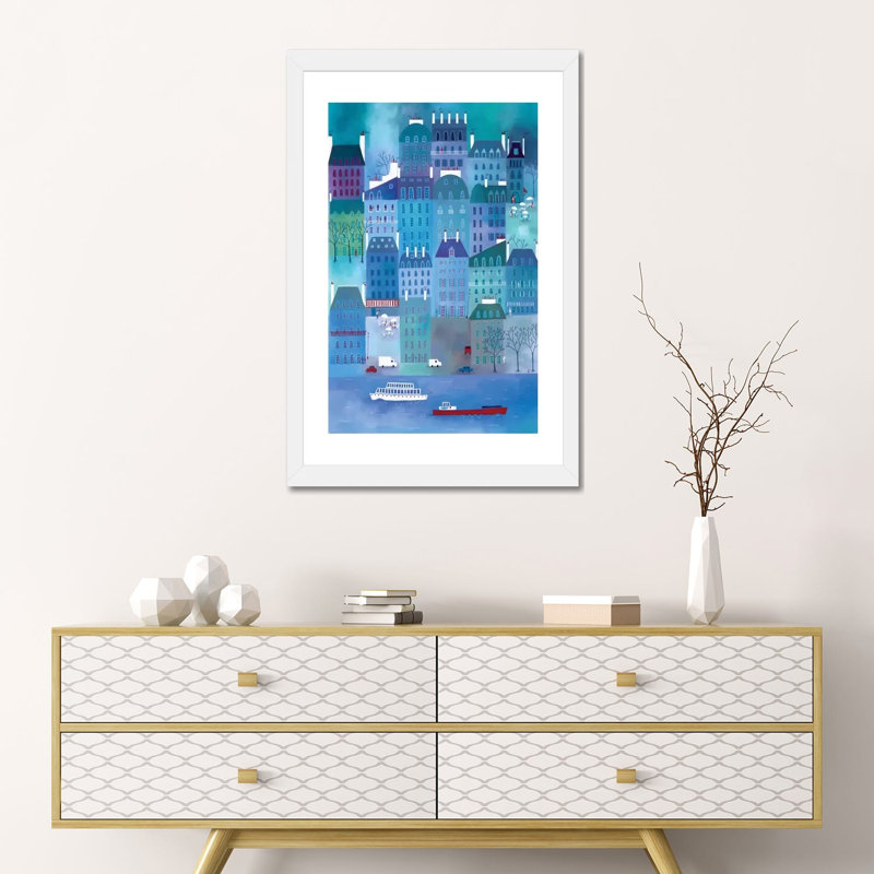 Paris blues par Nic squirrell-impression, H 24 po x l 16 po x P 1 po, Blanc, Papier encadré blanc