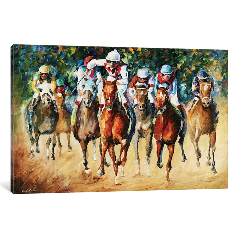 «Horse Race», art mural sur toile tendue, H 18 po x l 26 po x P 1,5 po, Pas de tapis, Toile tendue