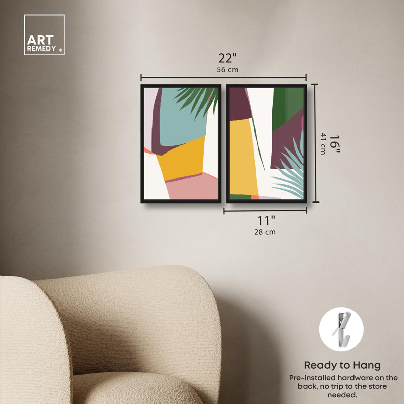 Urban Jungle Abstracts Canvas Print Modern Abstract Art Set by Art Remedy, Black Frame, 10 x 15, H 16 po x l 11 po