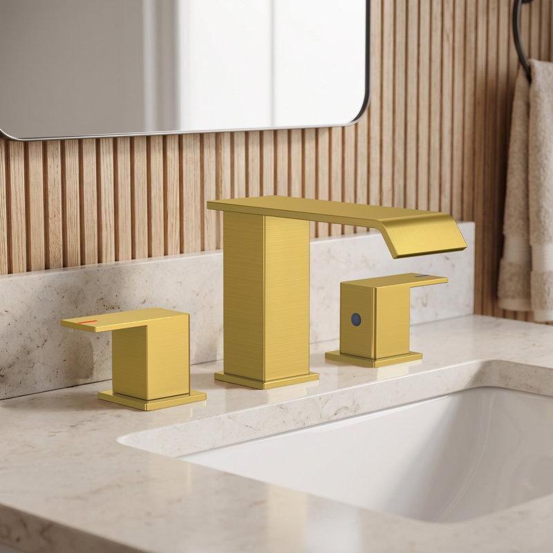 Forious® Ultra Waterfall Widespread Bathroom Faucet with Drain Assembly, Brushed Gold