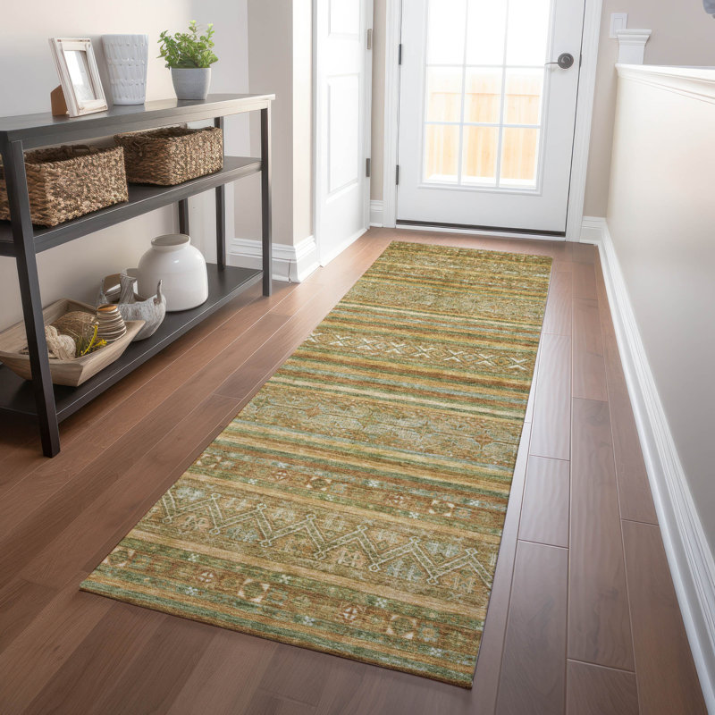 Ysadora Aloe Washable Indoor-Outdoor Rug - , 2'3" x 7'6"