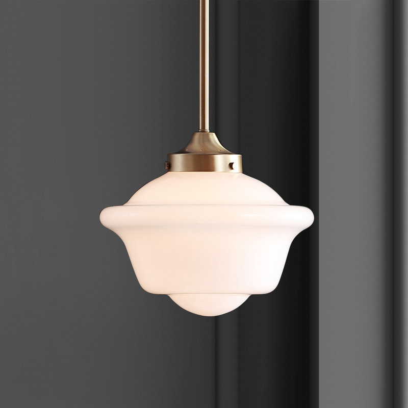 Luminaire suspendu simple à 1 lumière Gallucci, Laiton doré / blanc, Blanc, H 11 po x l 9,5 po x P 9,5 po
