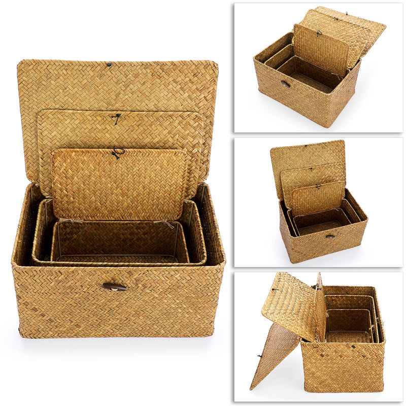 Bayou Breeze Seagrass Decorative Bin, Caramel