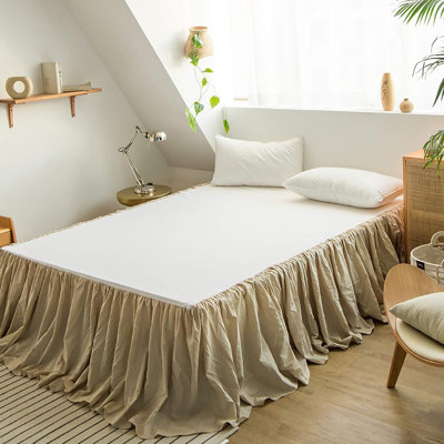 Belgian Linen Bed Skirt With Classic Tailored Drop Dust Ruffle, Easy Fit Breathable Premium Natural Flax