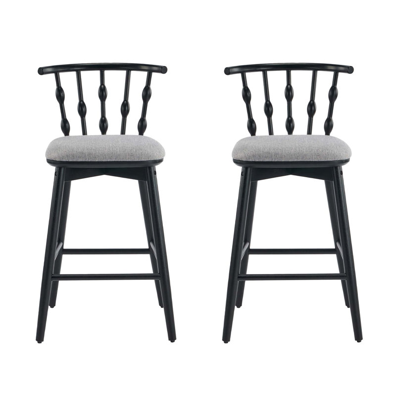Tabouret de bar en bois Doria, ensemble de 2, Gris, Noir