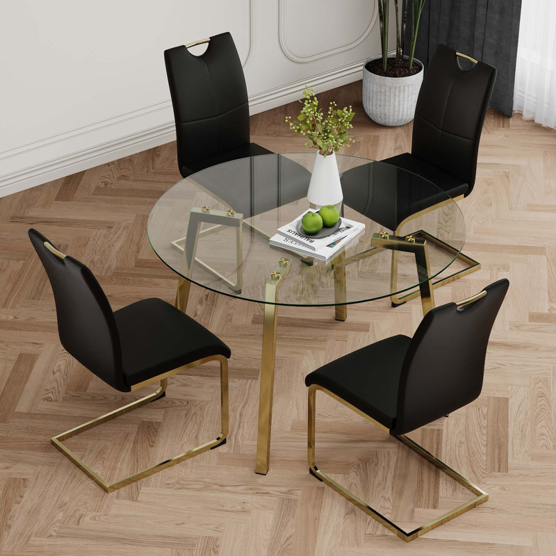 Table ronde en verre de style moderne, design transparent élégant, convient aux cuisines de restaurant (ensemble de 5), 5