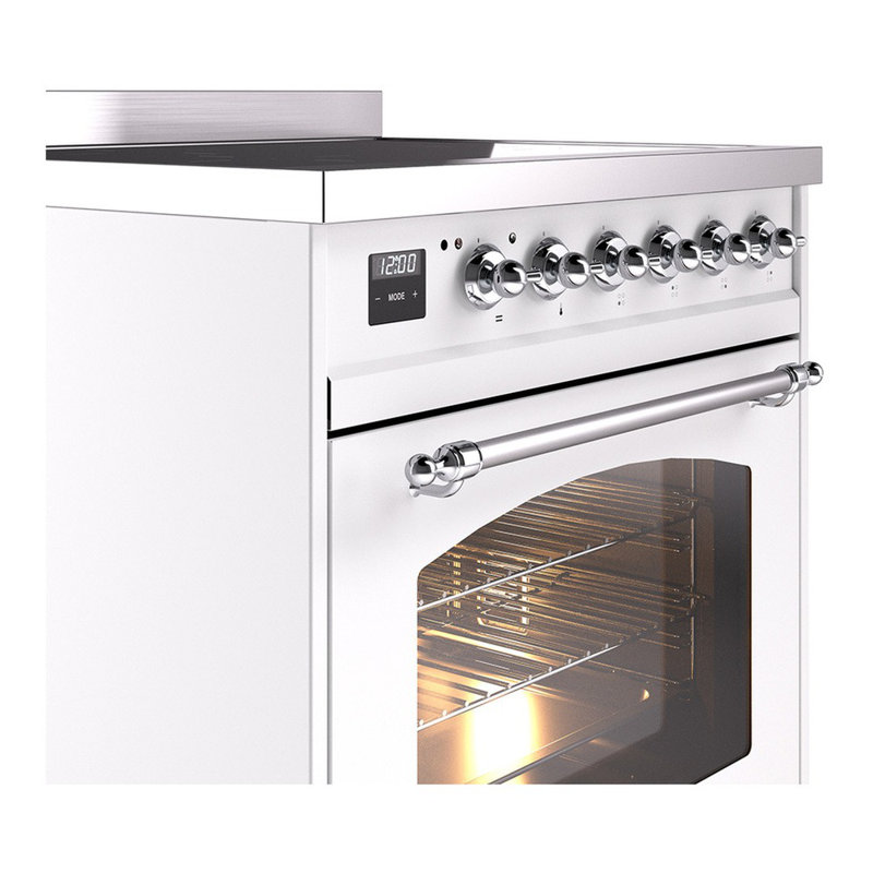 ILVE Nostalgie II Series 30 inch Induction Range with 4 Induction Elements (Glass Door), White/Chrome