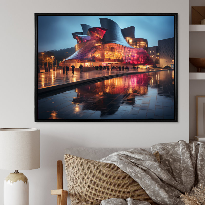 Spain Guggenheim Museum In Bilbaoin III - Spain Canvas Art Print, 16" H x 32" W, Cadre flottant noir