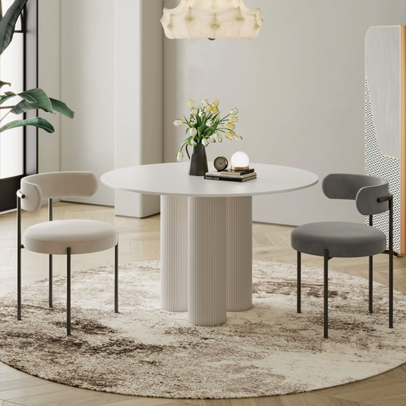White Round Sintered Stone Dining table, 29.53”H x 43.31”L x 43.31”W