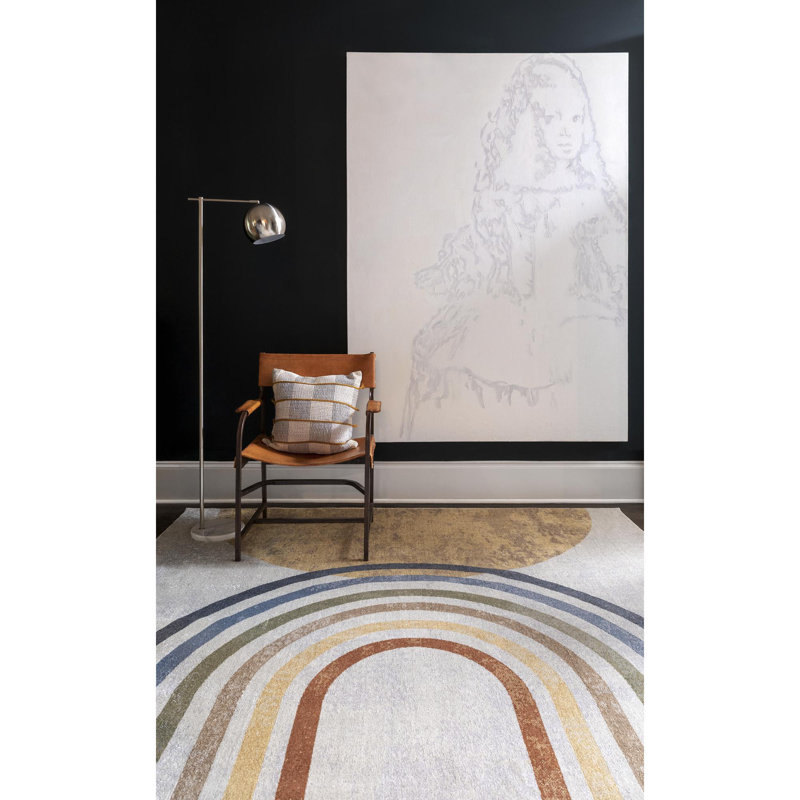 Sunny Machine Washable Modern Cream/Yellow Area Rug, Runner 2'7" x 7'3"