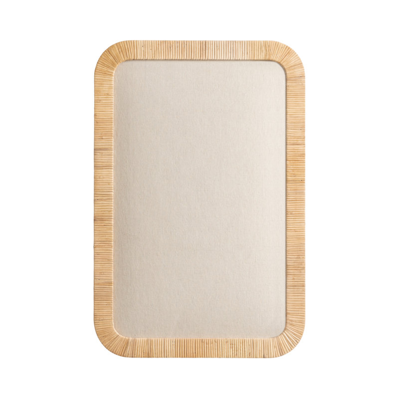 Tableau rectangulaire arrondi avec cadre en rotin pour utilisation comme tableau de vision, Tan