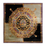 Wool Oriental Area Rug in Black, Gold, Green, Purple