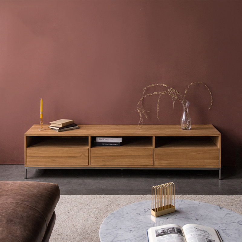 Meuble télé en bois massif de style européen, Argent/Brun