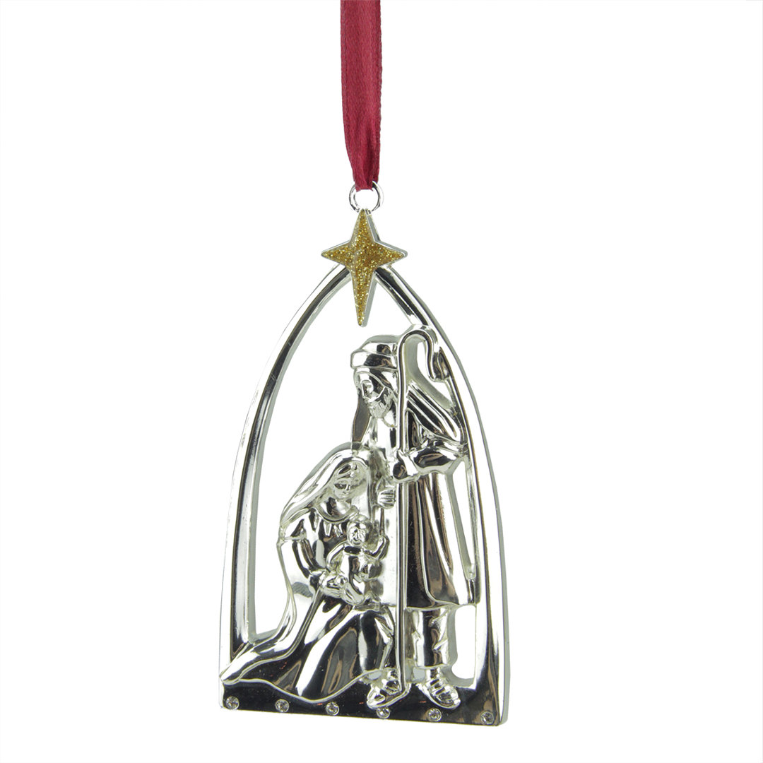 3.75" Silver-Plated Nativity Scene Christmas Ornament with European Crystals Northlight Seasonal