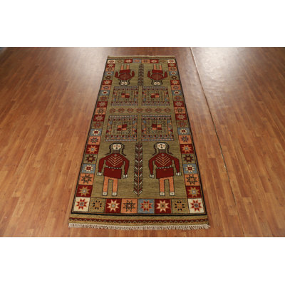 Geometric Wool Traditional Indian Runner Rug 4x10