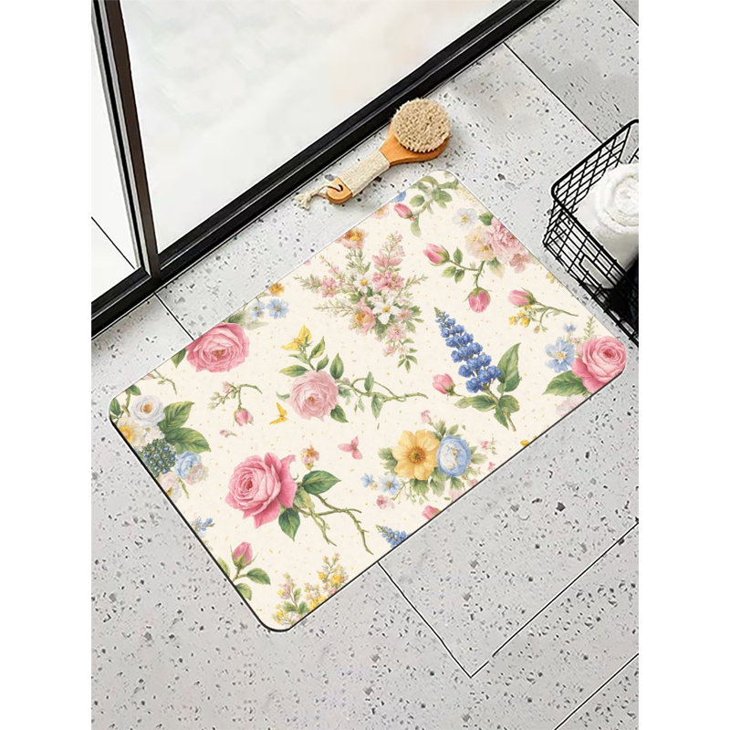 Tapis de bain pastorale rétro floral 16 pi x 24 po, Jaune / beige / rose