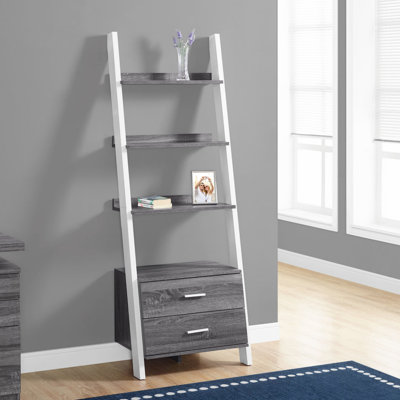 Bibliothèque, bibliothèque, étagère, échelle, 4 niveaux, H 69 po, bureau, chambre à coucher, stratifié gris, contemporain, moderne (bibliothèque)