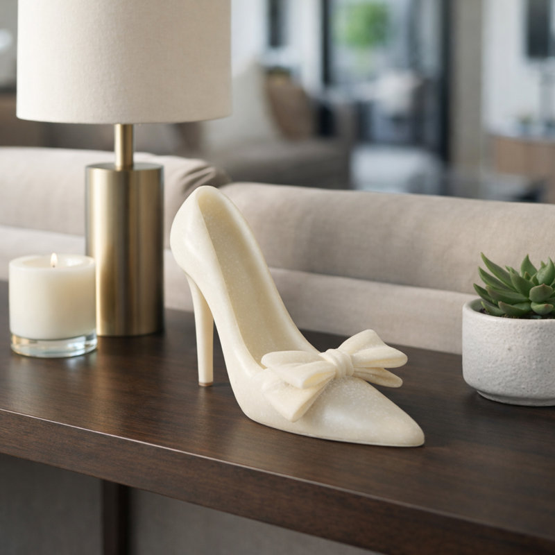 Resin High Heel Sculpture For Home Decor - Modern Figurine Accent For Living Room Decorations Or Decorative Object Display - 9", White