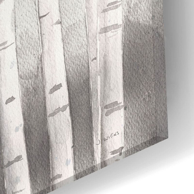 Art mural en verre acrylique épique «Soft Birches Charcoal» par James Wiens, 24 po x 12 po