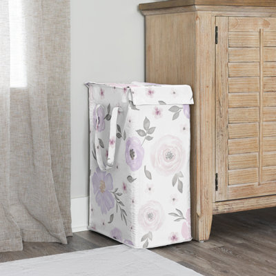 Watercolor Floral Lavender Purple Canvas Laundry Hamper