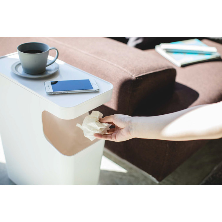 White Plastic Side Table with Built-in Trash Can