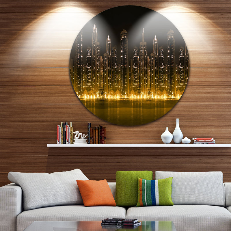 «Modern City with Illuminated Skyscrapers», reproduction de photo sur métal, H 23 po x l 23 po x P 1 po