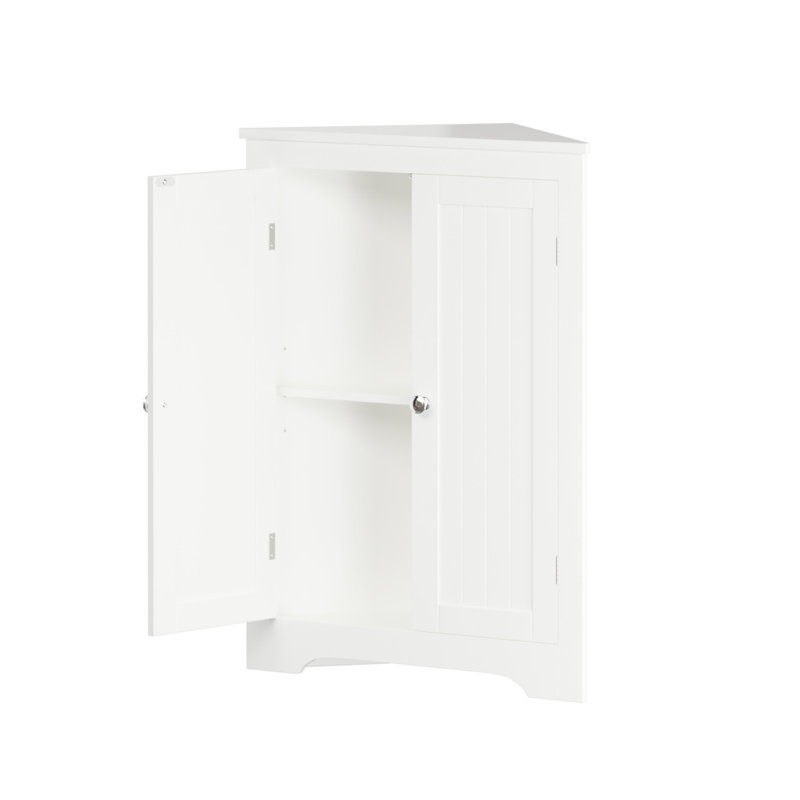 2 Doors White Corner Cabinet With Adjustable Shelf - Freestanding For Bathroom, Kitchen, Living Room Alluring Storage In And Graceful