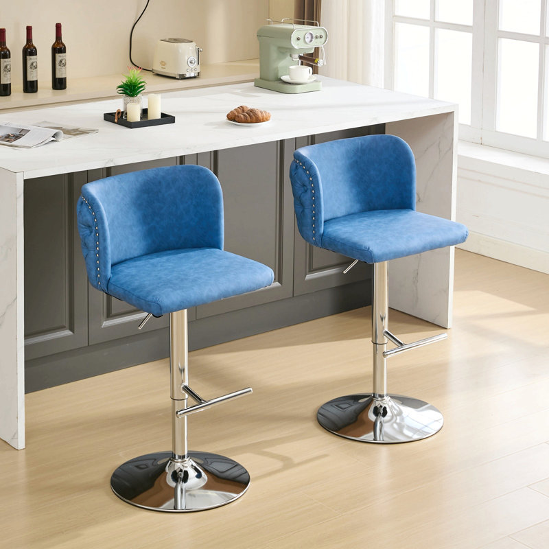 Tabourets de bar pivotants à hauteur réglable avec base chromée, tabourets de bar rembourrés en polyuréthane avec dossier complet capitonné, ensemble de 2