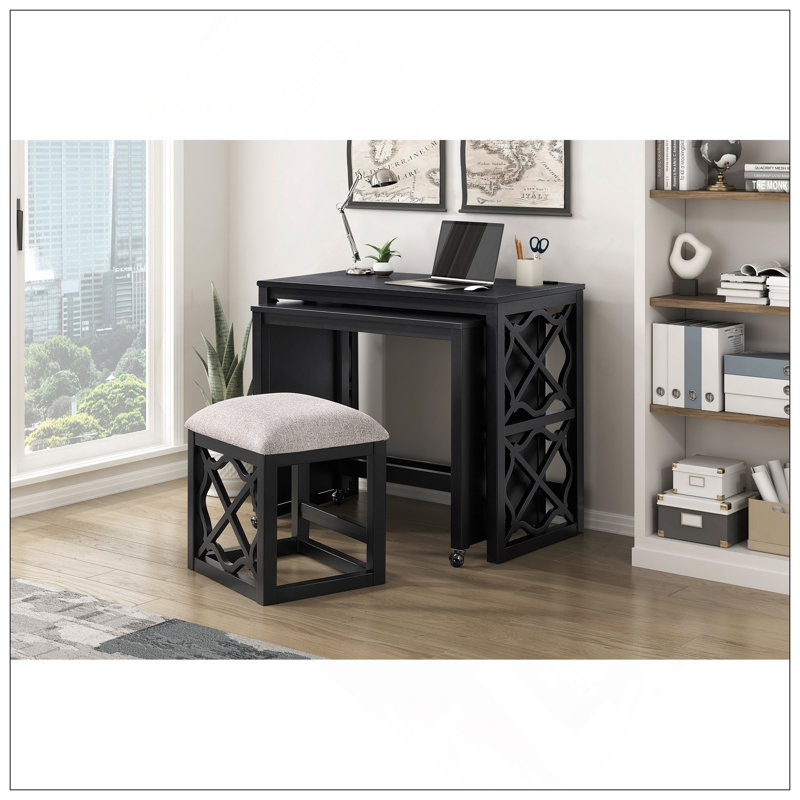 Ensemble de bureau et tabouret polyvalent 3 pièces pour le bureau à domicile, améliorant l'efficacité du travail, Noir