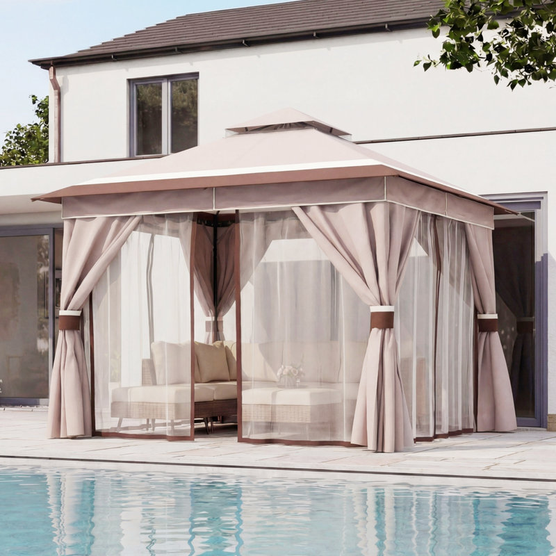 Pavillon de jardin en acier durable, 10 x 10 pi, Kaki couleur (nouveau)