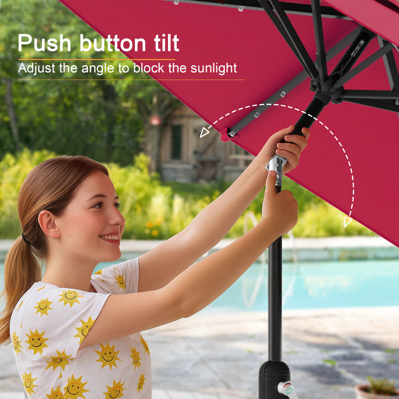 Parasol de marché inclinable 9 pi avec protection contre les rayons UV pour la terrasse et le jardin Oakley, Rouge