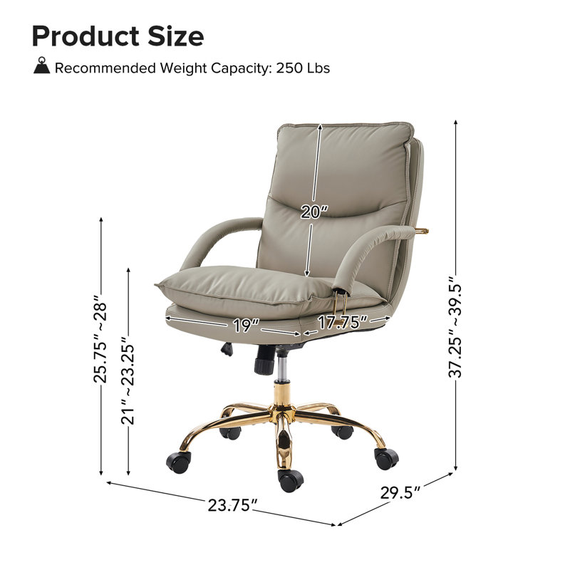 Pell Swivel Tilting Leather Upholstered Office Chair with Adjustable Height, Tan