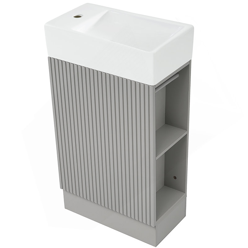 Meuble-lavabo avec lavabo, meuble-lavabo avec tablette réversible à deux niveaux, Gris