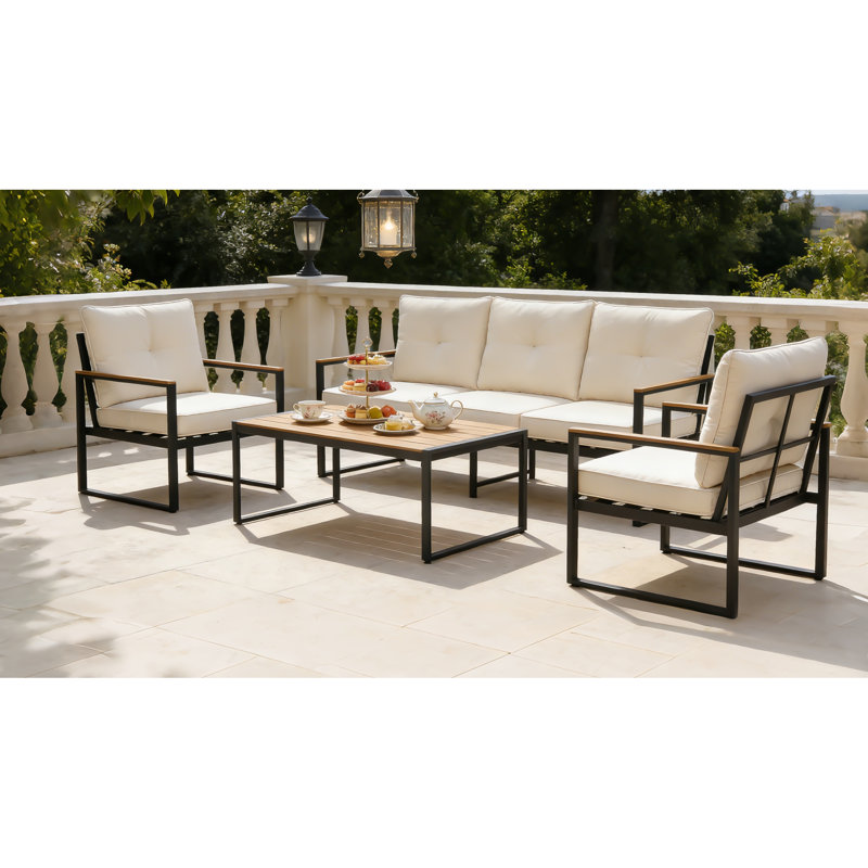 Ensemble de canapés de patio modernes, coussins profonds en acier à 5 sièges pour le jardin