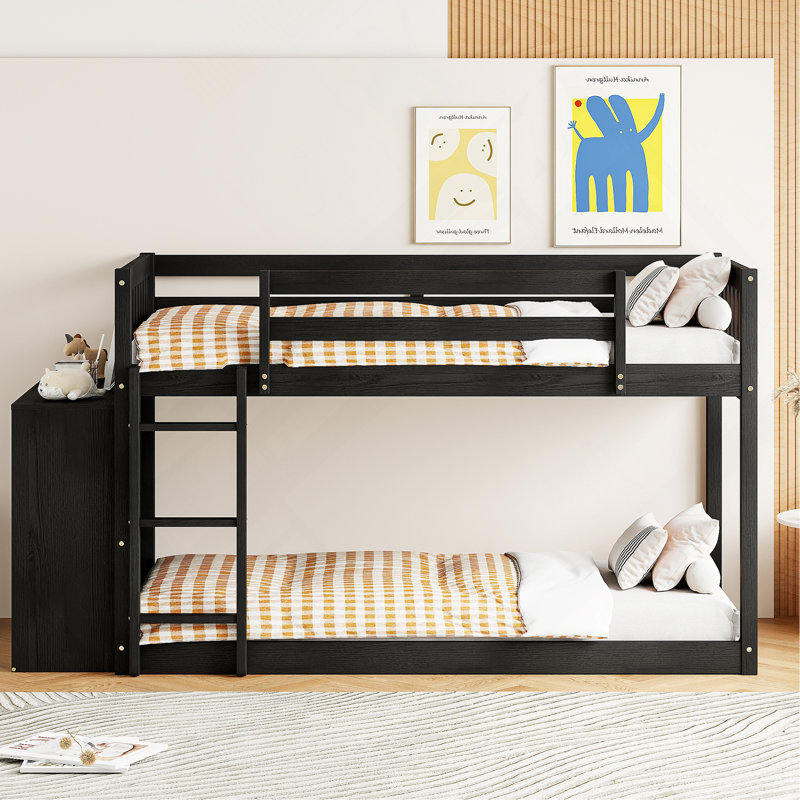Lit superposé simple au-dessus de simple avec 4 tiroirs et 3 tablettes, Espresso