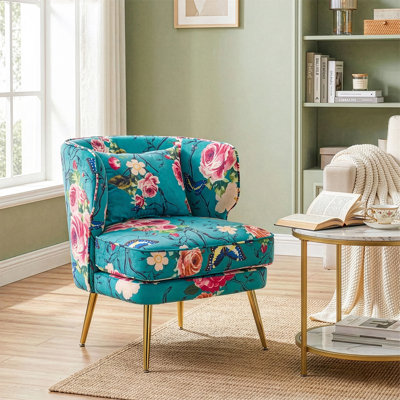 Velvet Barrel Accent Chair With Lumbar Pillow - Mid Century Modern Upholstered Small Space Reading Chair With Metal Legs For Living Room, Bedroom